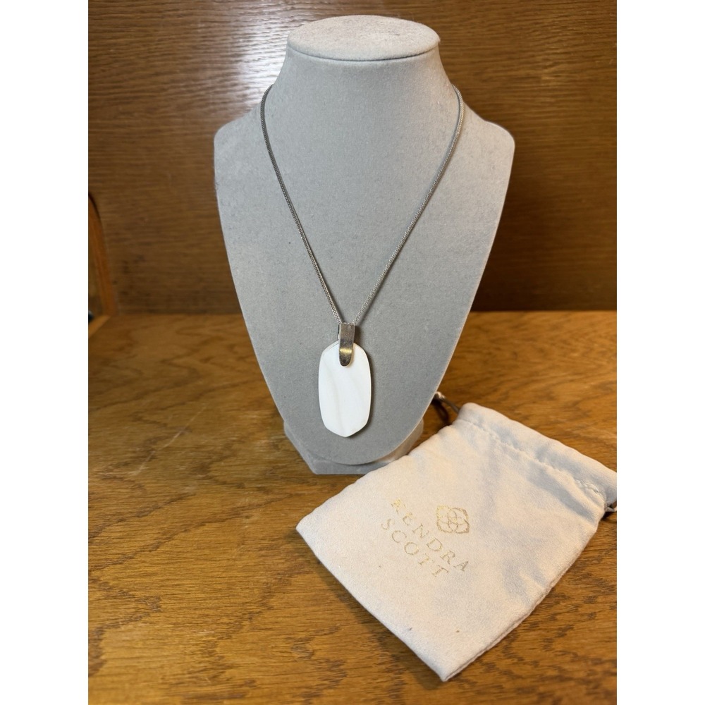 Kendra Scott Inez Adjustable Long Moonstone White Silver Toned Pendant Necklace